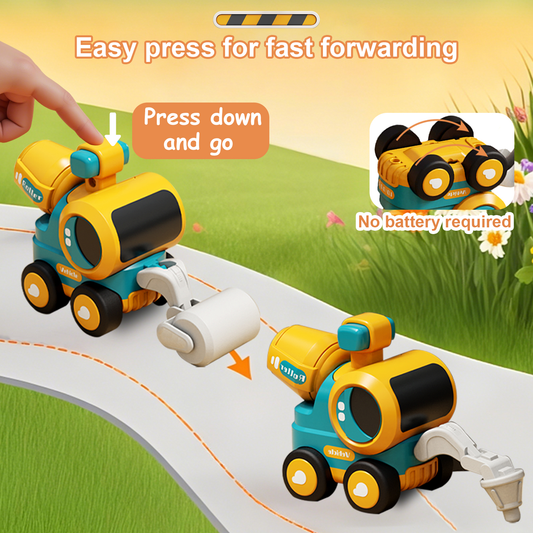 Construction Toys Set Of 4 Excavator Road Roller Bulldozer Pile Driver, Pressing Engineering Car Vehicles Toys for 3-5 Year Old Children Boys Girls Toddler Kids Christmas Birthday Gift Trucks Toy