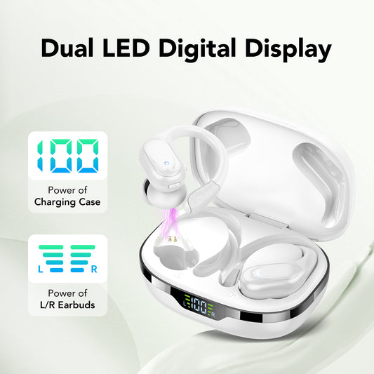 AuroraWave Wireless Earbuds Bluetooth 5.3 Headphones 60hrs Playtime with Digital Display Sports Wireless Headphones with Earhook Deep Bass IPX7 Waterproof Over-Ear Earbuds for Android iOS Workout