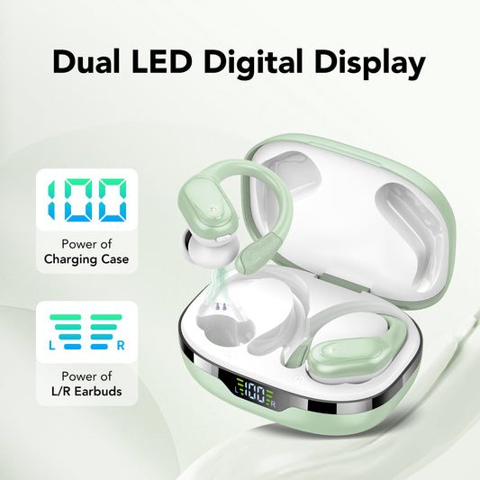 Vrtjon Wireless Earbuds Bluetooth 5.3 Headphones 60hrs Playtime with Digital Display Sports Wireless Headphones with Earhook Deep Bass IPX7 Waterproof Over-Ear Earbuds for Android iOS Workout