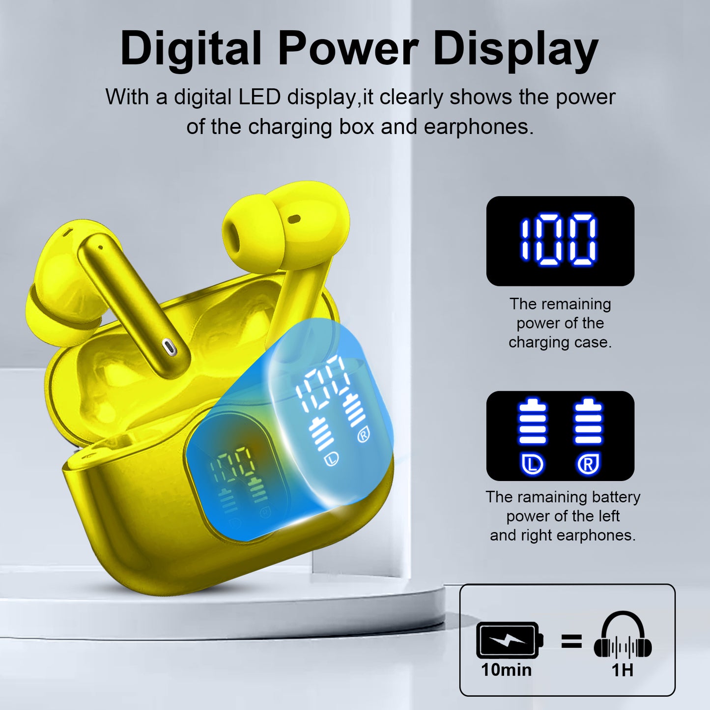 Aptkdoe Wireless Earbuds, Bluetooth 5.4 Headphones Bass Stereo, Ear Buds with Noise Cancelling Mic LED Display, 36H Playtime in Ear Earphones, IP7 Waterproof Sport Headset for Android iOS