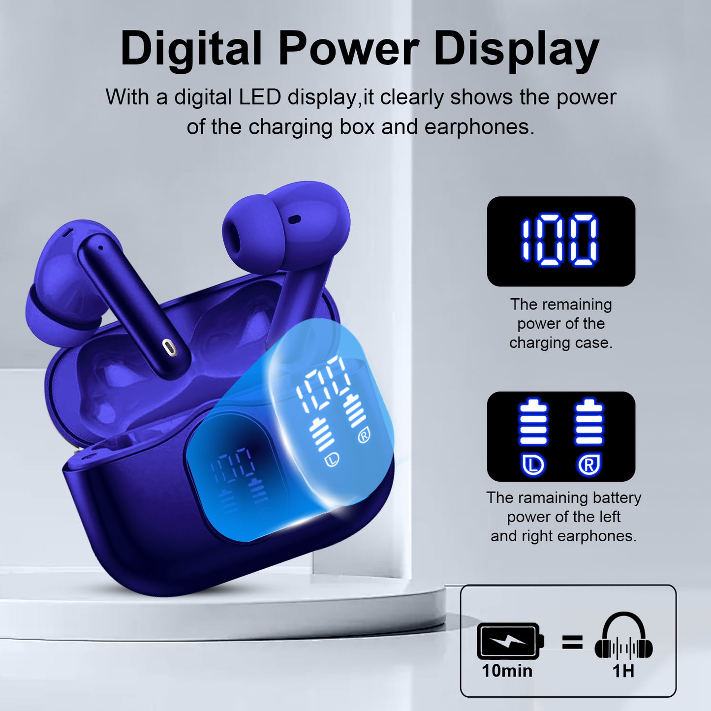 Aptkdoe Wireless Earbuds, Bluetooth 5.4 Headphones Bass Stereo, Ear Buds with Noise Cancelling Mic LED Display, 36H Playtime in Ear Earphones, IP7 Waterproof Sport Headset for Android iOS