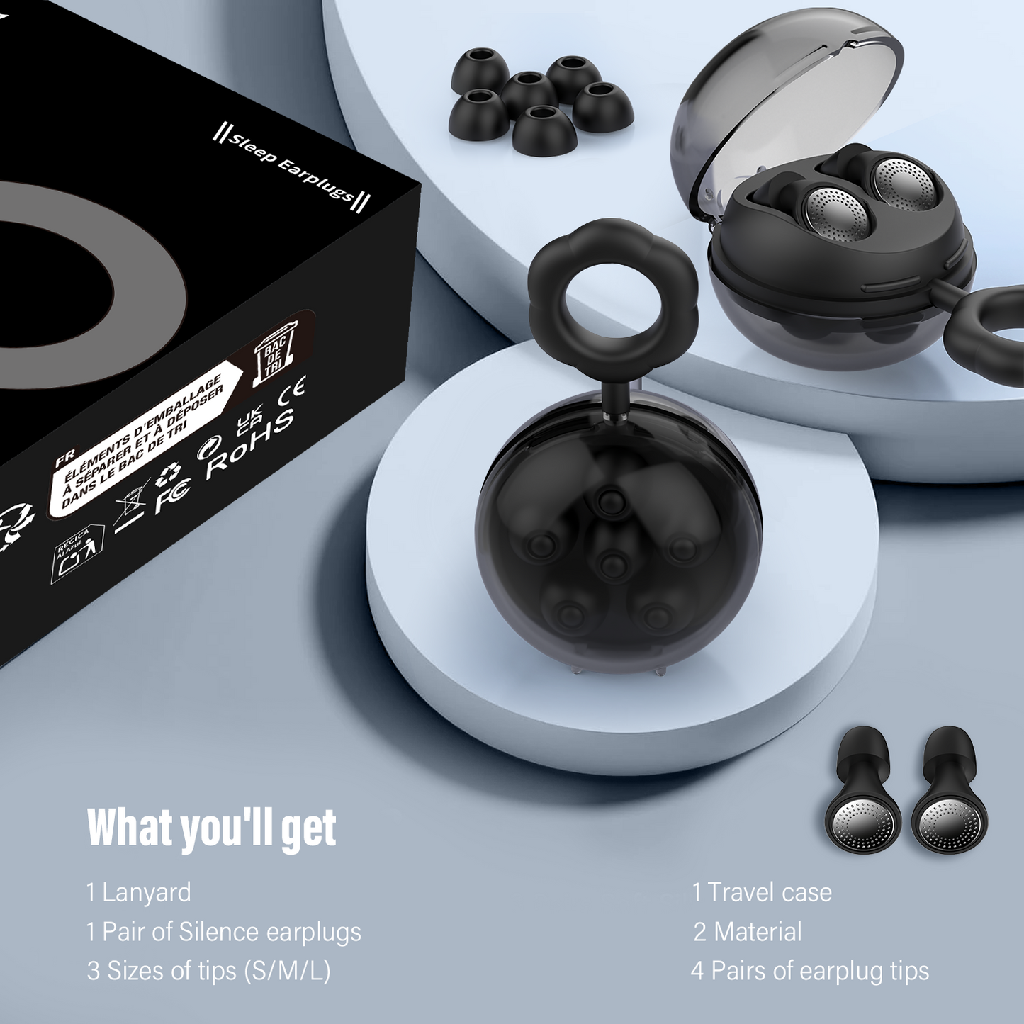 Aptkdoe Ear Plugs for Sleeping, Noise Reduction Soft Memory Foam Earplugs, 4 Pairs Reusable Hearing Protection Earplugs with UV Sterilization Case for Sleep, Deep Focus, Travel, Noise Sensitivity