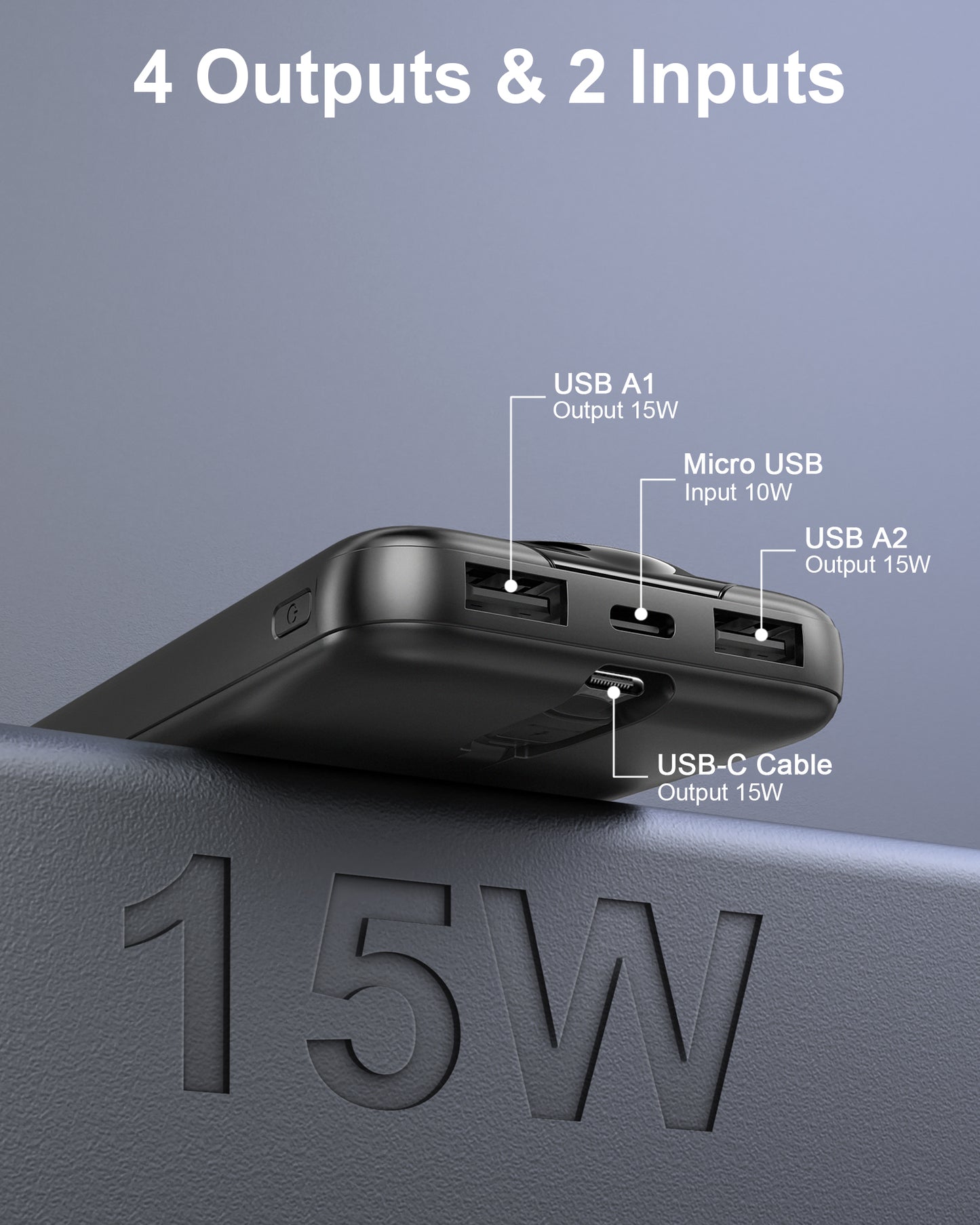 MUGO Power Bank 10000mAh, Portable Charger with Built in Cable 5V/3A High-Speed Charging, 4 Output 2 Input LED Display Slim Powerbank for iPhone 16/15/14/13, Galaxy S23/22, Tablet and etc