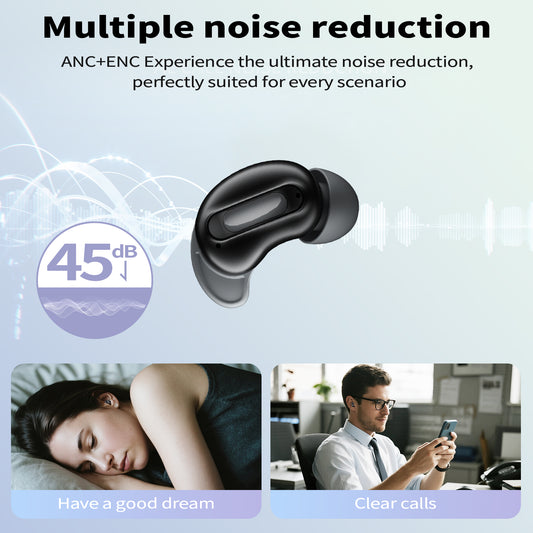 Aptkdoe Sleep Earbuds, Mini ANC Wireless Earbuds, In Ear Bluetooth 5.4 Headphones Deep Bass Stereo, 48H Playtime Ear Buds with 4 Noise Cancelling Mic, IP7 Waterproof Earphones for Side Sleepers,Touch Control