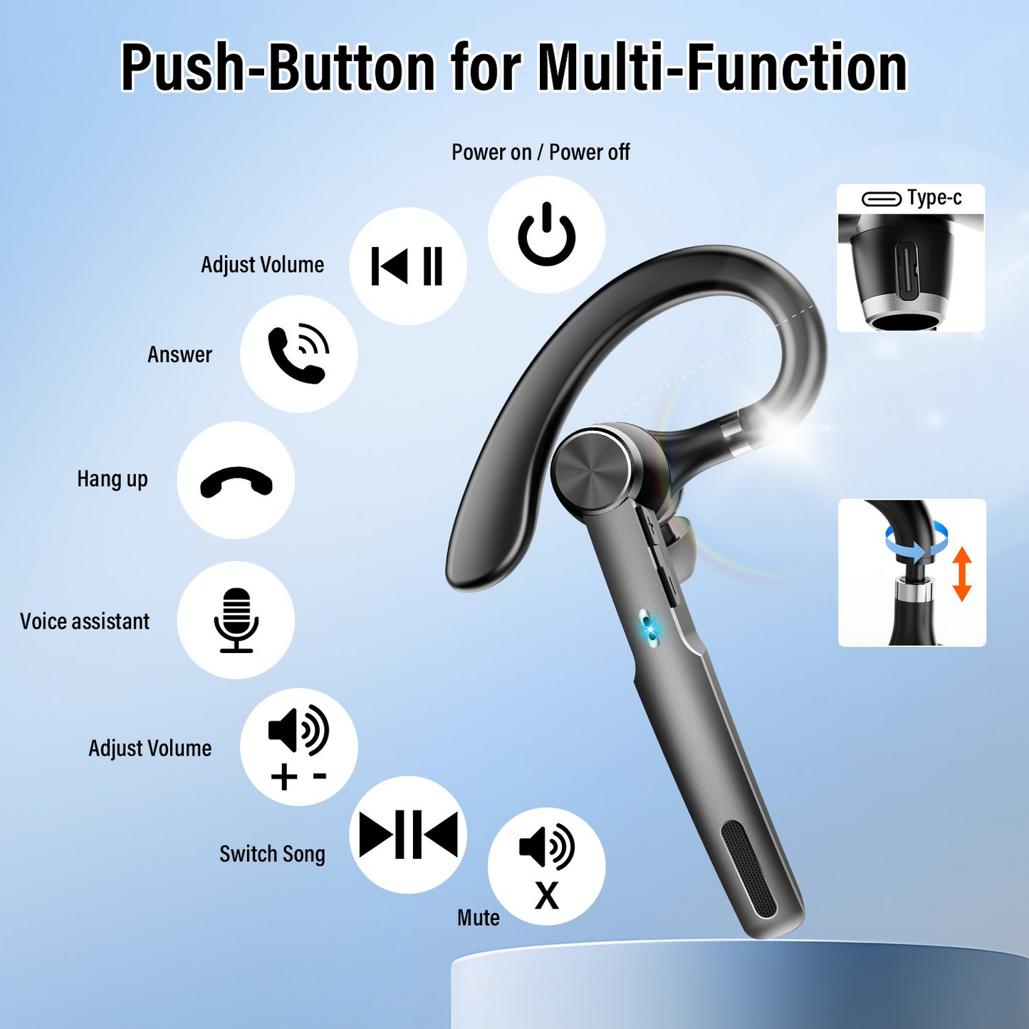 Aptkdoe Bluetooth Headset, Single-Ear Bluetooth Earpiece with ENC Mic with HiFi Stereo Sound, 72 Hours Talking Time Wireless Headset V5.3 with 400mAh Charging Case for iOS Android Cell Phones, Black