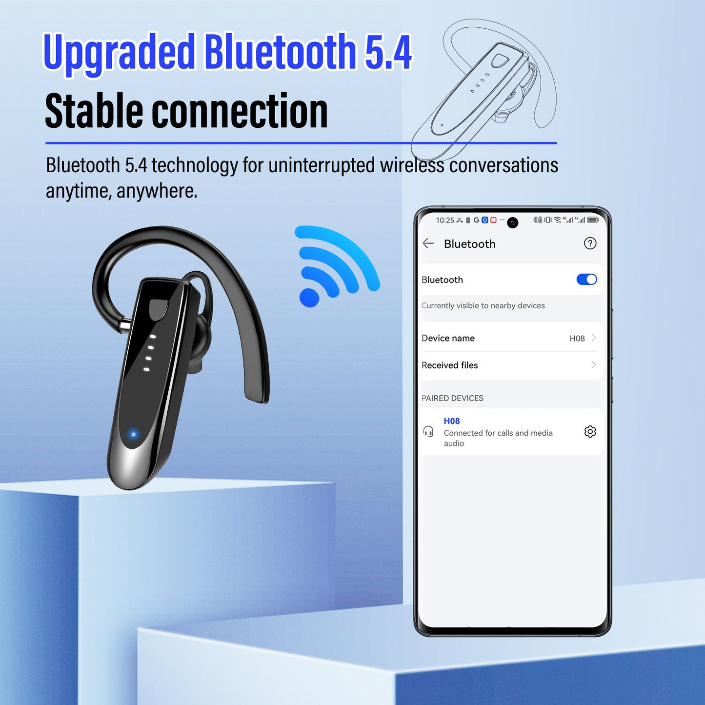 Aptkdoe Bluetooth Headset V5.4, Single-Ear Wireless Earpiece with ENC Noise Canceling Mic, 20Hrs Call Time Handsfree Earpiece, 180 Hrs Standby Time Headphones for iOS Android /Office/Drivin