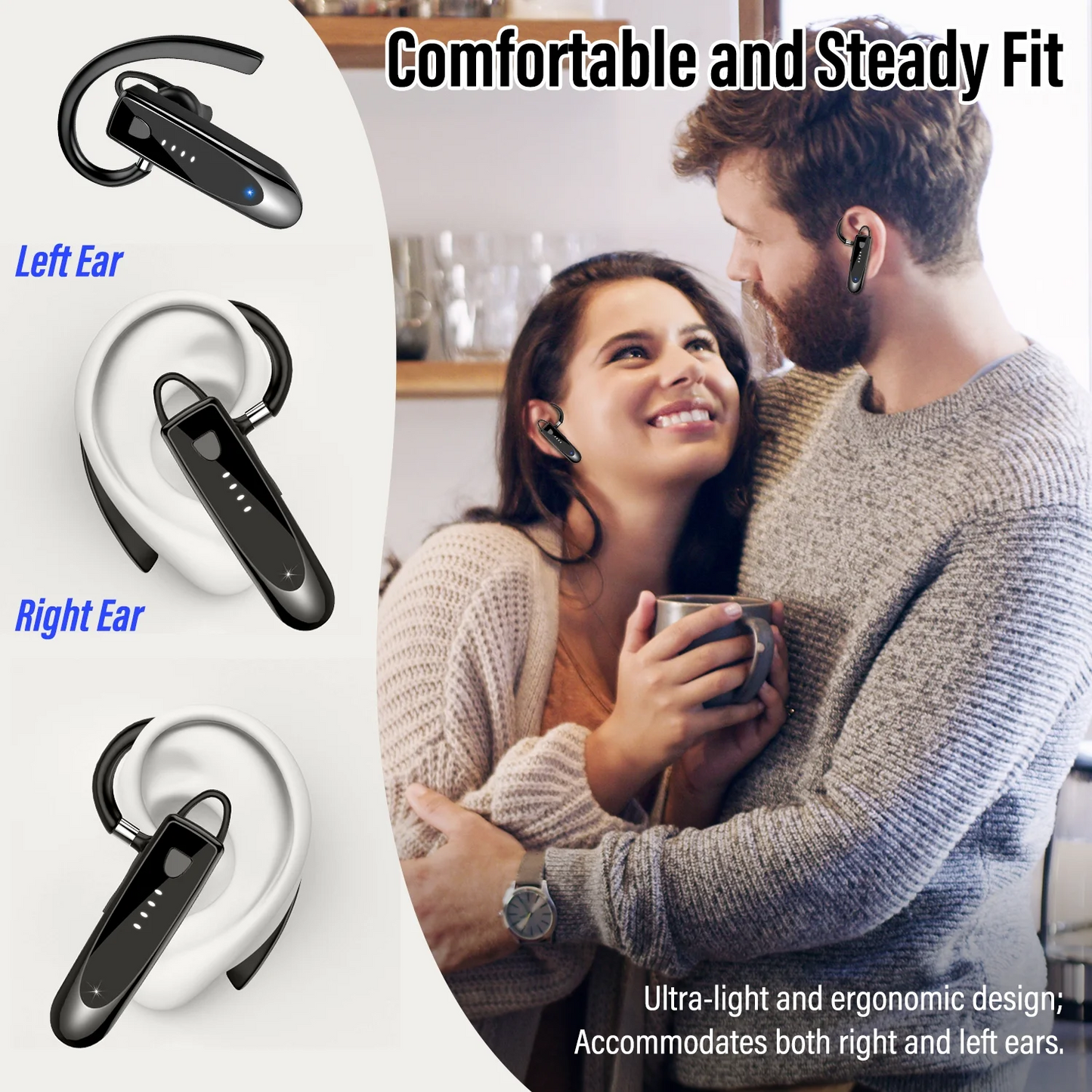Aptkdoe Bluetooth Headset V5.4, Single-Ear Wireless Earpiece with ENC Noise Canceling Mic, 20Hrs Call Time Handsfree Earpiece, 180 Hrs Standby Time Headphones for iOS Android /Office/Drivin