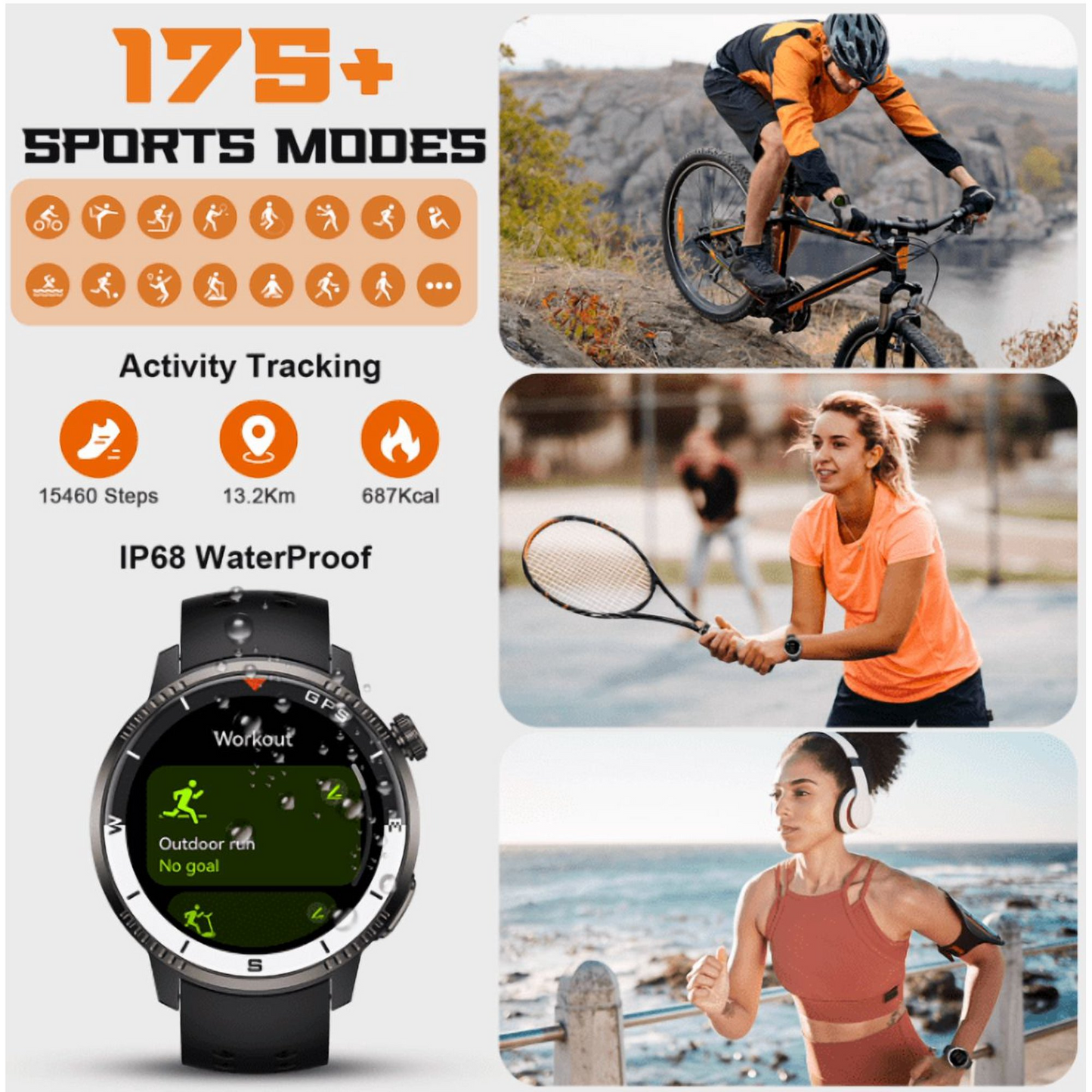Btootos Smart Watch(Answer/Make Call), GPS Smartwatch for Men Women, 1.43"HD AMOLED Display, Fitness watch with 170+ Sport Modes, IP68 Waterproof/Pedometer/Sleep Monitor, Activity Tracker for Android iOS