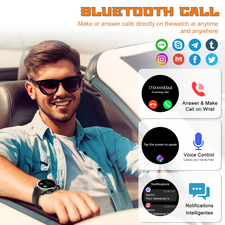 Btootos Smart Watch(Answer/Make Call), GPS Smartwatch for Men Women, 1.43"HD AMOLED Display, Fitness watch with 170+ Sport Modes, IP68 Waterproof/Pedometer/Sleep Monitor, Activity Tracker for Android iOS