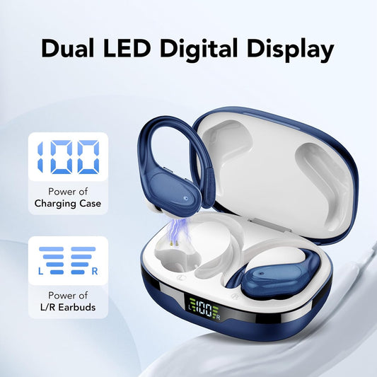 NYROVA Wireless Earbuds Bluetooth 5.3 Headphones 60hrs Playtime with Digital Display Sports Wireless Headphones with Earhook Deep Bass IPX7 Waterproof Over-Ear Earbuds for Android iOS Workout