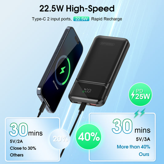 Btootos Portable Charger 10000mAh Power Bank with PD 22.5w Fast Charging, USB C in&out External Battery Pack, Portable Cell Phone Charger for iPhone 16 15 14 /Pro/Pro Max/Plus Samsung S23 S22 Android Phone