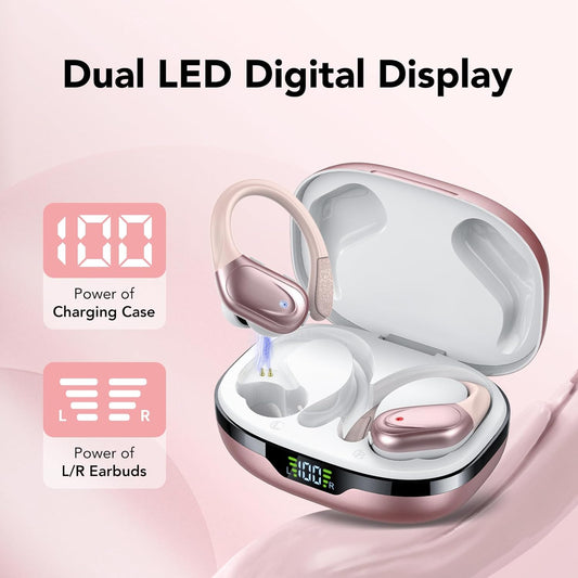 ONYQRA Wireless Earbuds Bluetooth 5.3 Headphones 60hrs Playtime with Digital Display Sports Wireless Headphones with Earhook Deep Bass IPX7 Waterproof Over-Ear Earbuds for Android iOS Workout
