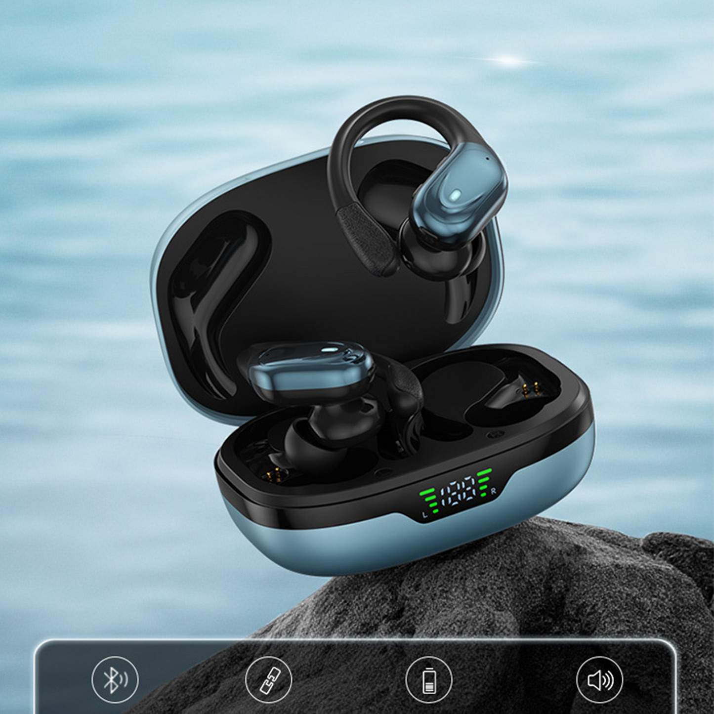 DRADZK Wireless Earbuds Bluetooth 5.3 Headphones 60hrs Playtime with Digital Display Sports Wireless Headphones with Earhook Deep Bass IPX7 Waterproof Over-Ear Earbuds for Android iOS Workout