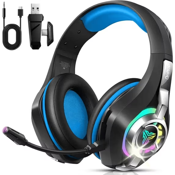 2.4GHz Wireless Gaming Headset for PS4/PS5/Xbox/Switch/PC, Bluetooth Over Ear Headphones with ENC Noise Cancelling Mic,7.1 Stereo Surround Sound, 40mm Drivers, RGB Light, 45H Battery Gaming Headphone