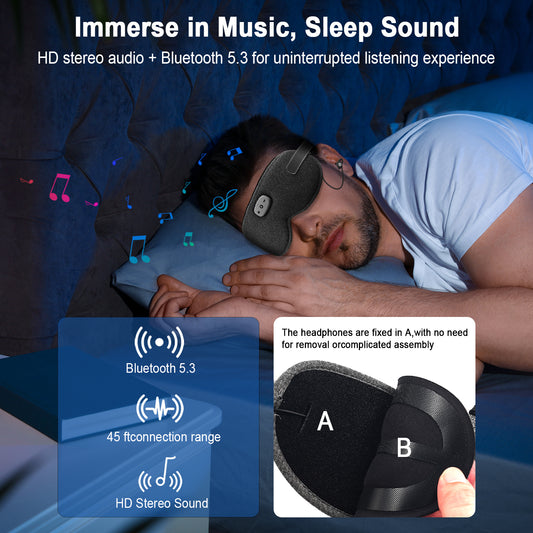 Aptkdoe Sleep Headphones, Sleep Mask with Headphones Bluetooth 5.3 with HD Stereo Speakers for Side Sleepers, Zero Eye Pressure, Adjustable 3D Sleep Eye Mask for Airplane/Travel/Meditation/Nap