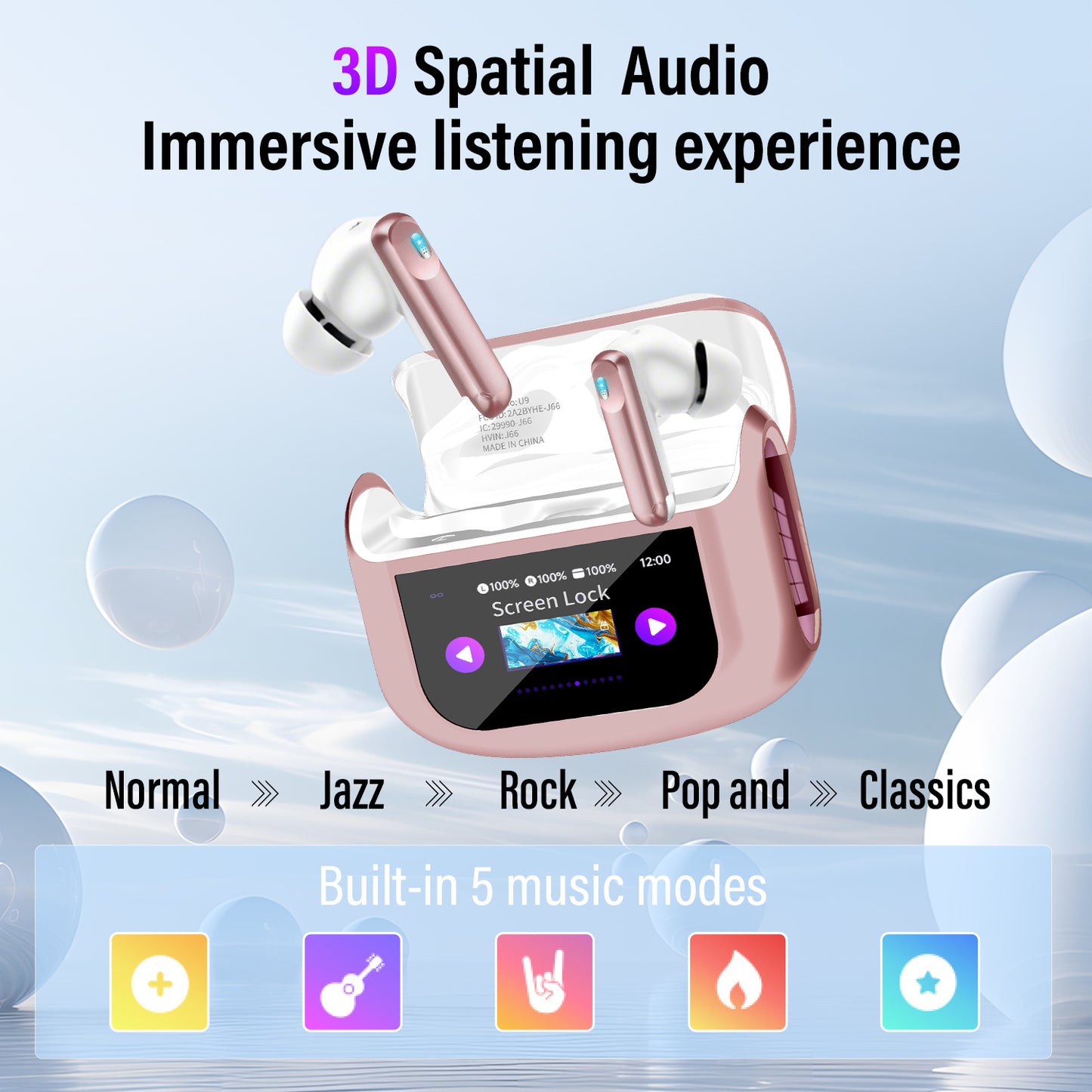 Aptkdoe Touch Screen Wireless Earbuds, Bluetooth 5.4 Ear Buds with Multifunctional with ENC Noise Cancelling MicClear Calls Earphones, 48H Bass Stereo Headphones, IP7 Waterproof Headphones for Workout