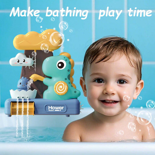 QXQ Baby Bath Toys 3-5, Dinosaur Bathtub Water Play Shower Toy for Toddlers Age 2-4, Fun Suction Cup Bath Toys for Kids Boys Girl Birthday (Ladle Color Random)