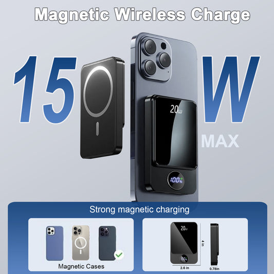 Btootos Magnetic Wireless Portable Charger, 10000mAh Power Bank with PD20w Fast Charging, USB C in&Out Battery Pack, Compatible with Mag-Safe for iPhone 16/15/14/13/12 Series, Samsung, Android, and More