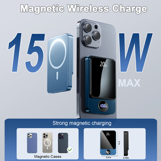 Btootos Magnetic Wireless Portable Charger, 10000mAh Power Bank with PD20w Fast Charging, USB C in&Out Battery Pack, Compatible with Mag-Safe for iPhone 16/15/14/13/12 Series, Samsung, Android, and More