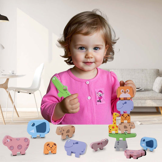 QXQ Montessori Toys for 1 2 3 4 Year Old Boys Girls, 10 pack Wooden Animal Blocks Sorting & Stacking Education Toddler Puzzles Toys, Toddler Toys Age 2-4 4-6 Year Old Girl Boy Birthday Gifts