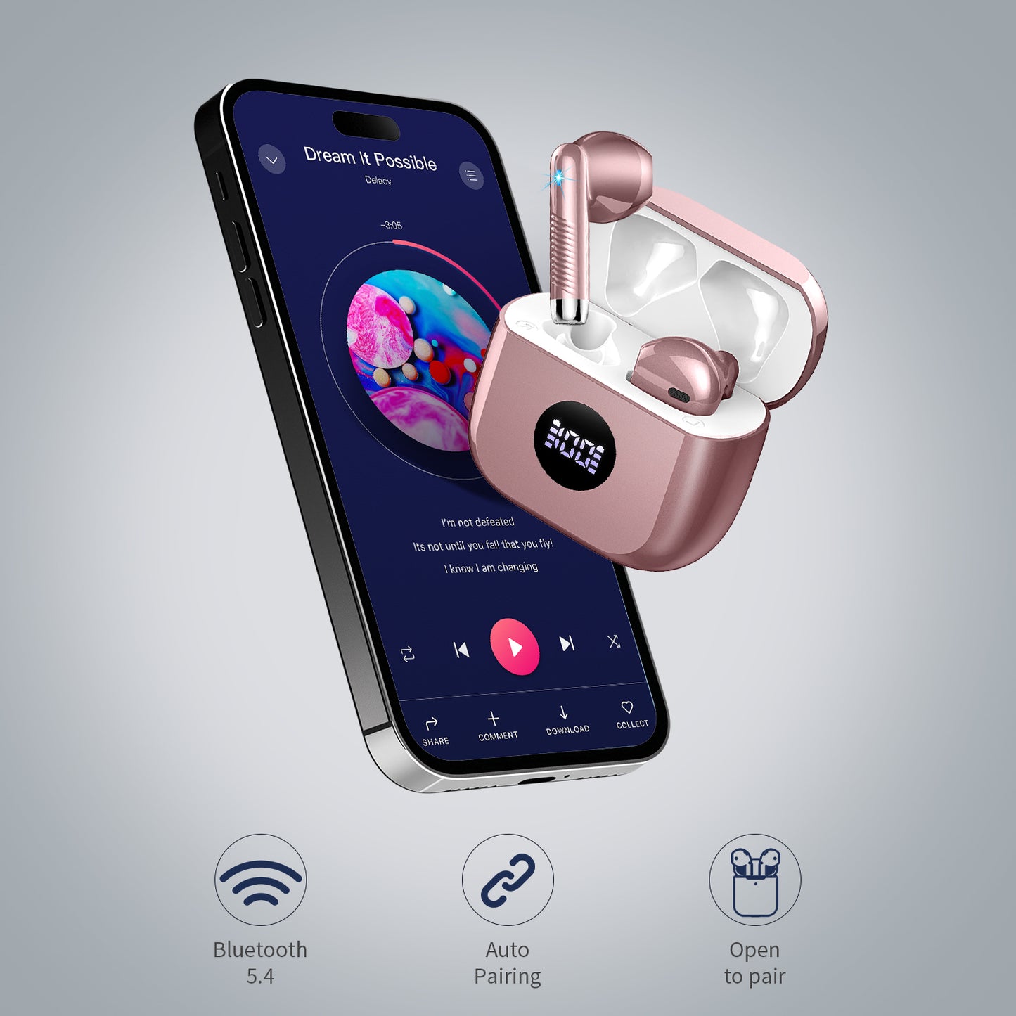 Aptkdoe Wireless Earbuds, Bluetooth 5.4 Earphone Sport, ENC Noise Cancelling Mic, 40H Playtime IPX7 Waterproof Headphone with LED Display for iOS Android Cellphone