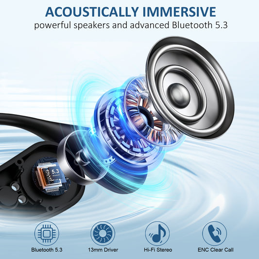 Aptkdoe Wireless Earbuds, Bluetooth 5.4 Headphones Sports, 50H Playback Over-Ear buds with ENC Noise Cancelling Mic, Deep Bass Fitness Earphones Gym Running Workout with Earhooks, IP7 Waterproof Headset