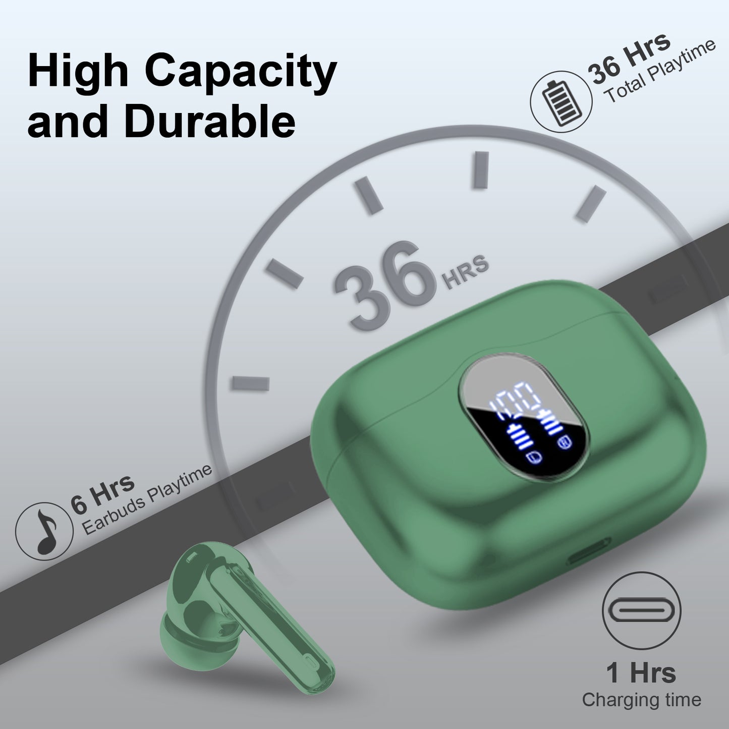 Aptkdoe Wireless Earbuds, Bluetooth 5.4 Headphones Bass Stereo, Ear Buds with Noise Cancelling Mic LED Display, 36H Playtime in Ear Earphones, IP7 Waterproof Sport Headset for Android iOS