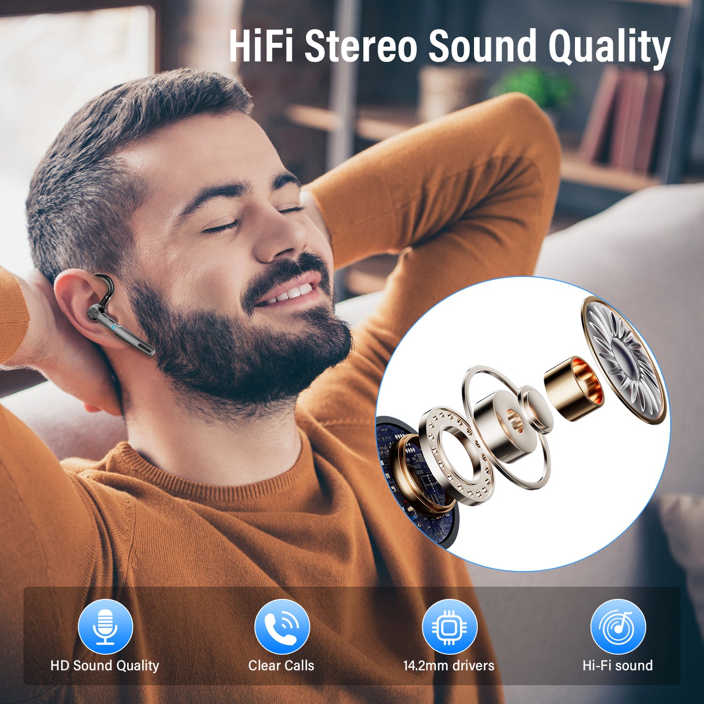 Aptkdoe Bluetooth Headset, Single-Ear Bluetooth Earpiece with ENC Mic with HiFi Stereo Sound, 72 Hours Talking Time Wireless Headset V5.3 with 400mAh Charging Case for iOS Android Cell Phones, White