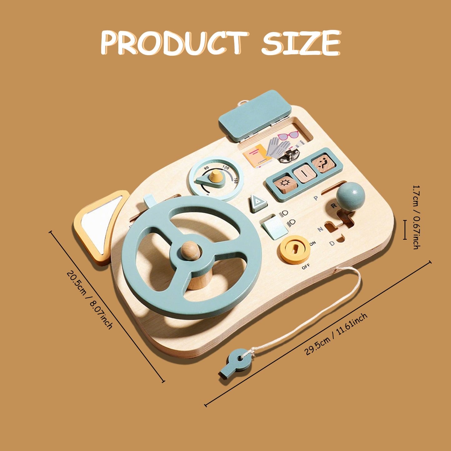 QXQ Montessori Busy Board Toy for Toddlers, Car Wooden Steering Wheel Sensory Board Educational Toys with 10 Motor Skills Activity, Driving Scene Travel Toys Toddlers Toy Gift for Boys and Girls