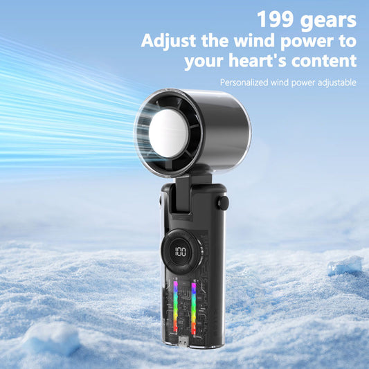 Tesnour Portable Handheld TurboFan, 3 IN 1 Mini Colored Lights Hand Fan with 4000mAh Battery Operated, Upto 10 Working Hours, 5 Gear Wind, Rechargeable with Air Turbo Tech Cooling Fan for Travel/Outdoor/Home