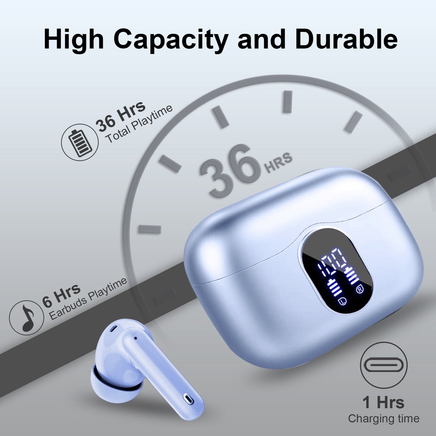 Aptkdoe Wireless Earbuds, Bluetooth 5.4 Headphones Bass Stereo, Ear Buds with Noise Cancelling Mic LED Display, 36H Playtime in Ear Earphones, IP7 Waterproof Sport Headset for Android iOS
