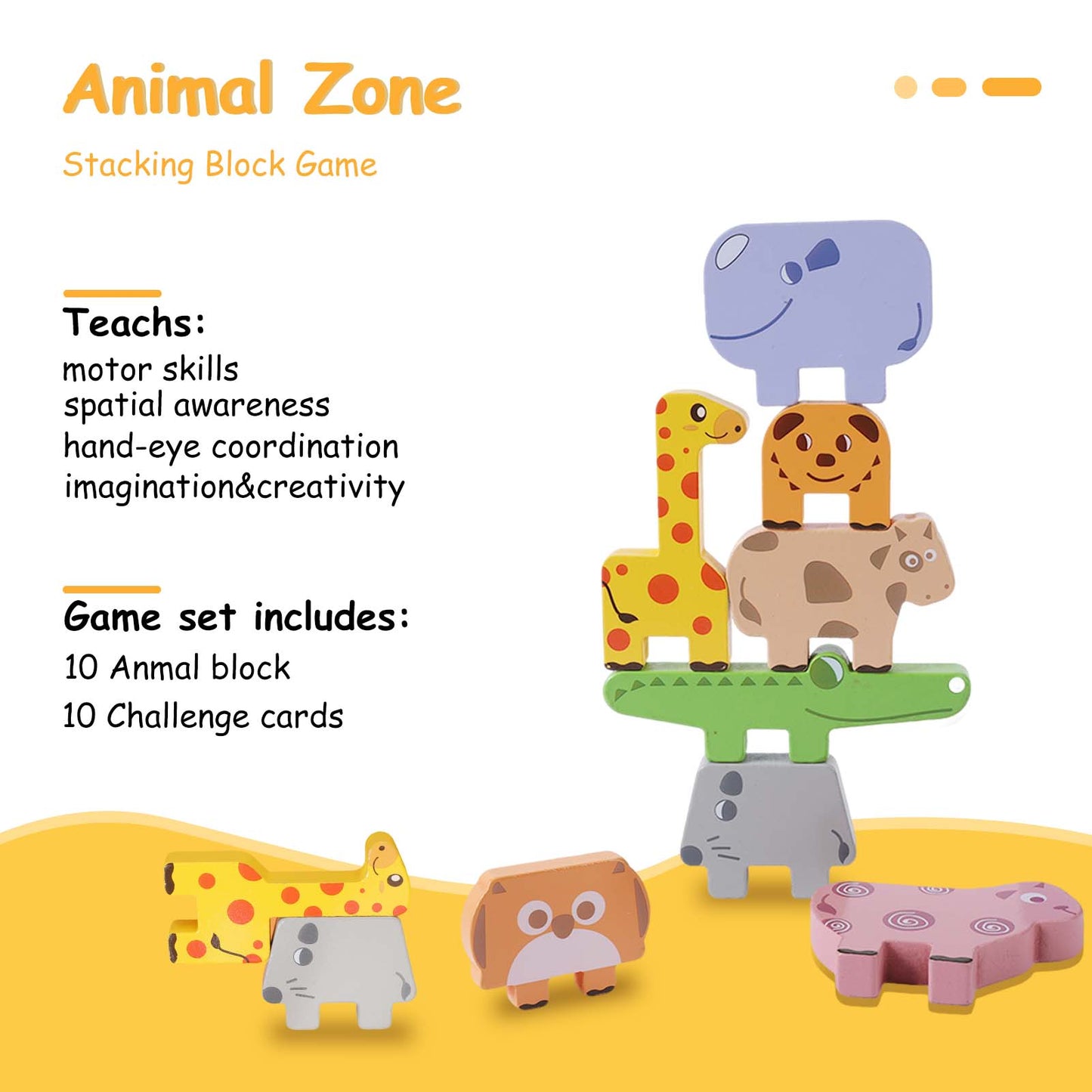 QXQ Montessori Toys for 1 2 3 4 Year Old Boys Girls, 10 pack Wooden Animal Blocks Sorting & Stacking Education Toddler Puzzles Toys, Toddler Toys Age 2-4 4-6 Year Old Girl Boy Birthday Gifts