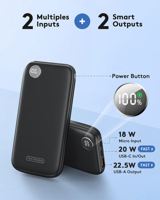 MUGO Fast Charging Power Bank, 10000mah Portable Charger for iPhone, 22.5W USB C in&Out Battery Pack Phone Charger Portable, Slim Powerbank for iPhone 16/15/14 Series, Samsung, Google,Android