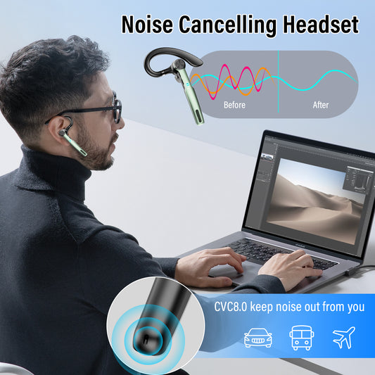 Aptkdoe Bluetooth Headset, Single-Ear Bluetooth Earpiece with ENC Mic with HiFi Stereo Sound, 72 Hours Talking Time Wireless Headset V5.3 with 400mAh Charging Case for iOS Android Cell Phones, Green