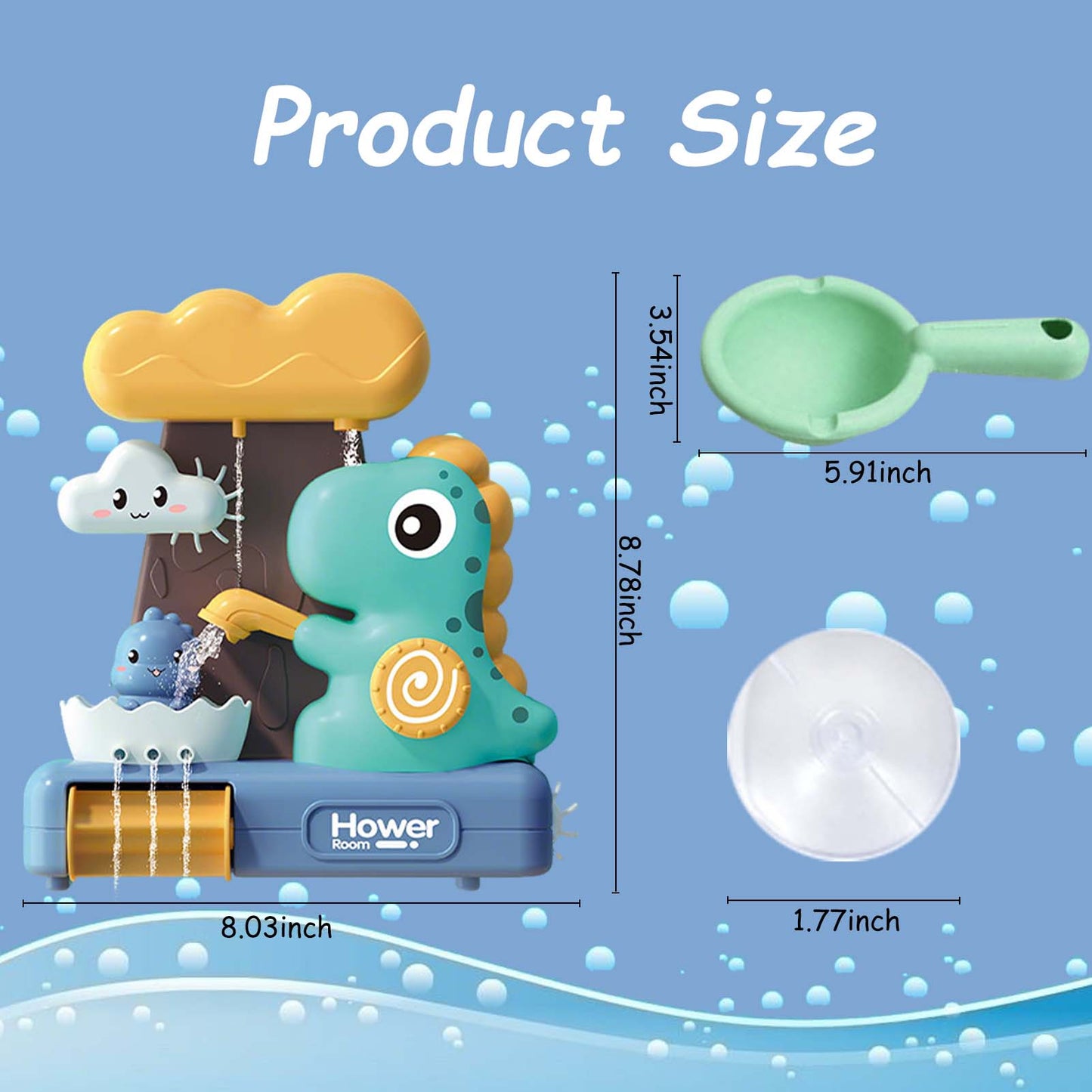 QXQ Baby Bath Toys 3-5, Dinosaur Bathtub Water Play Shower Toy for Toddlers Age 2-4, Fun Suction Cup Bath Toys for Kids Boys Girl Birthday (Ladle Color Random)