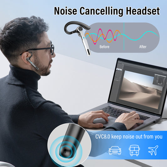 Aptkdoe Bluetooth Headset, Single-Ear Bluetooth Earpiece with ENC Mic with HiFi Stereo Sound, 72 Hours Talking Time Wireless Headset V5.3 with 400mAh Charging Case for iOS Android Cell Phones, White