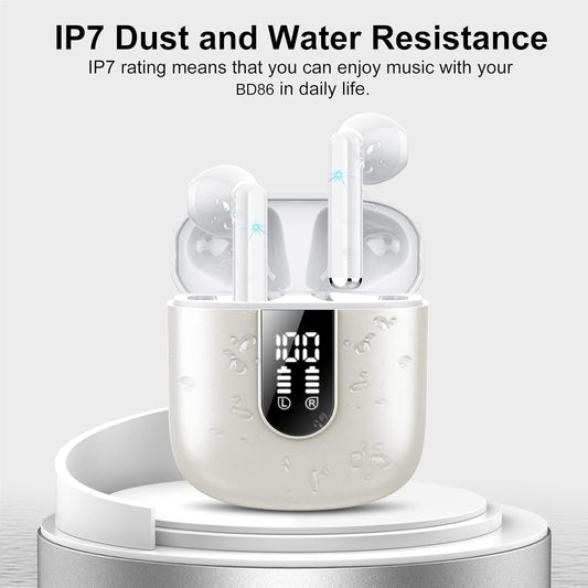 Wireless Headphones, Bluetooth 5.3 Wireless Earbuds with Dual LED Display Touch Control, HD Mic HiFi Stereo Sound Mini Ear Buds with 30H Playtime, IPX7 Waterproof Bluetooth Earphones for IOS/Android