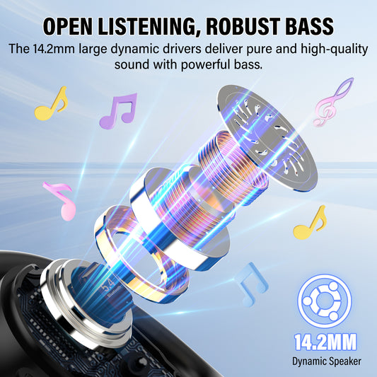 Aptkdoe Open Ear Earbuds, Bluetooth 5.4 Wireless Earbuds with Ear Hooks,70H HiFi Stereo Open Ear Headphones with Clear Calls, IPX7 Lightweight Air Conduction Headphones for Workouts and Running