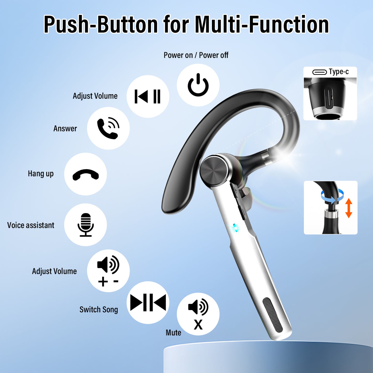 Aptkdoe Bluetooth Headset, Single-Ear Bluetooth Earpiece with ENC Mic with HiFi Stereo Sound, 72 Hours Talking Time Wireless Headset V5.3 with 400mAh Charging Case for iOS Android Cell Phones, White