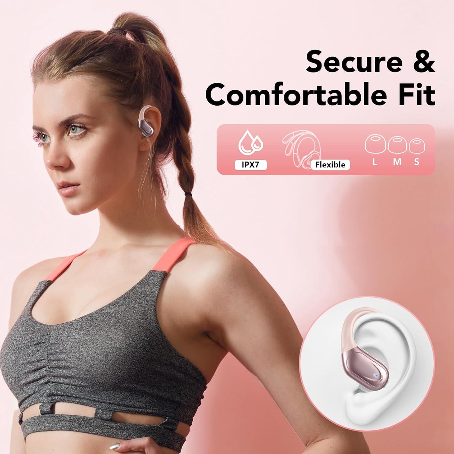 ONYQRA Wireless Earbuds Bluetooth 5.3 Headphones 60hrs Playtime with Digital Display Sports Wireless Headphones with Earhook Deep Bass IPX7 Waterproof Over-Ear Earbuds for Android iOS Workout