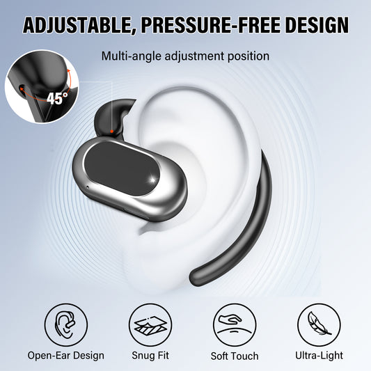 Aptkdoe Open Ear Earbuds, Bluetooth 5.4 Wireless Earbuds with Ear Hooks,70H HiFi Stereo Open Ear Headphones with Clear Calls, IPX7 Lightweight Air Conduction Headphones for Workouts and Running