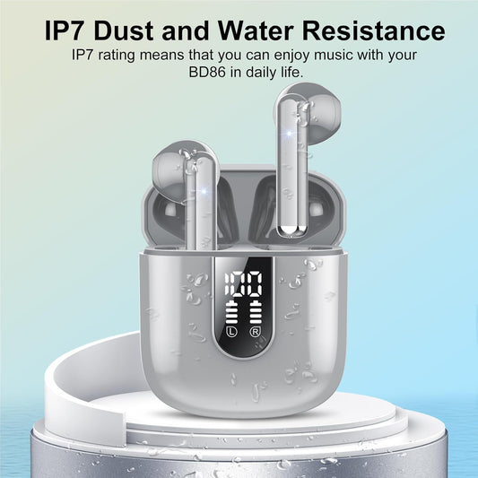 Wireless Headphones, Bluetooth 5.3 Wireless Earbuds with Dual LED Display Touch Control, HD Mic HiFi Stereo Sound Mini Ear Buds with 30H Playtime, IPX7 Waterproof Bluetooth Earphones for IOS/Android