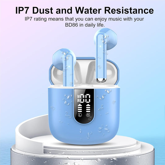 Wireless Headphones, Bluetooth 5.3 Wireless Earbuds with Dual LED Display Touch Control, HD Mic HiFi Stereo Sound Mini Ear Buds with 30H Playtime, IPX7 Waterproof Bluetooth Earphones for IOS/Android