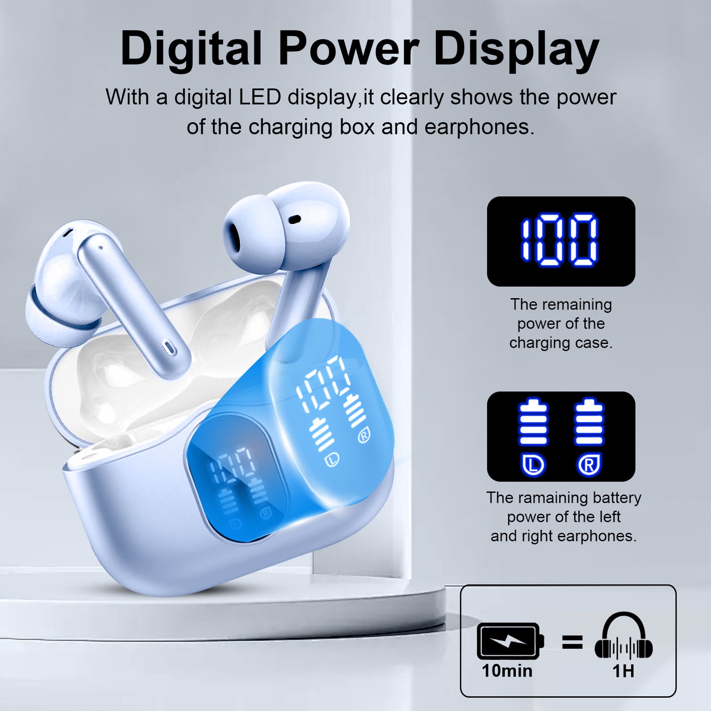 Aptkdoe Wireless Earbuds, Bluetooth 5.4 Headphones Bass Stereo, Ear Buds with Noise Cancelling Mic LED Display, 36H Playtime in Ear Earphones, IP7 Waterproof Sport Headset for Android iOS