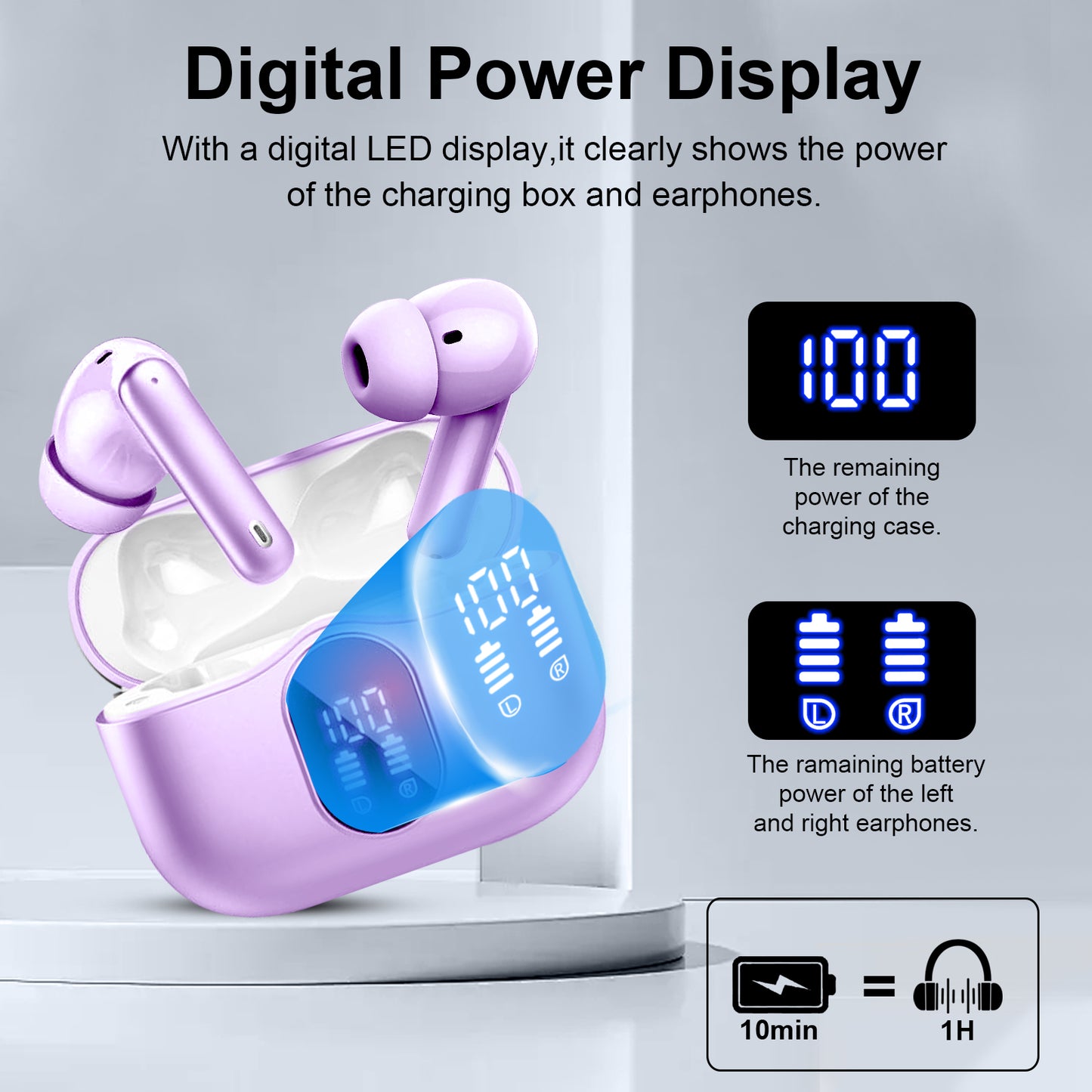 Aptkdoe Wireless Earbuds, Bluetooth 5.4 Headphones Bass Stereo, Ear Buds with Noise Cancelling Mic LED Display, 36H Playtime in Ear Earphones, IP7 Waterproof Sport Headset for Android iOS