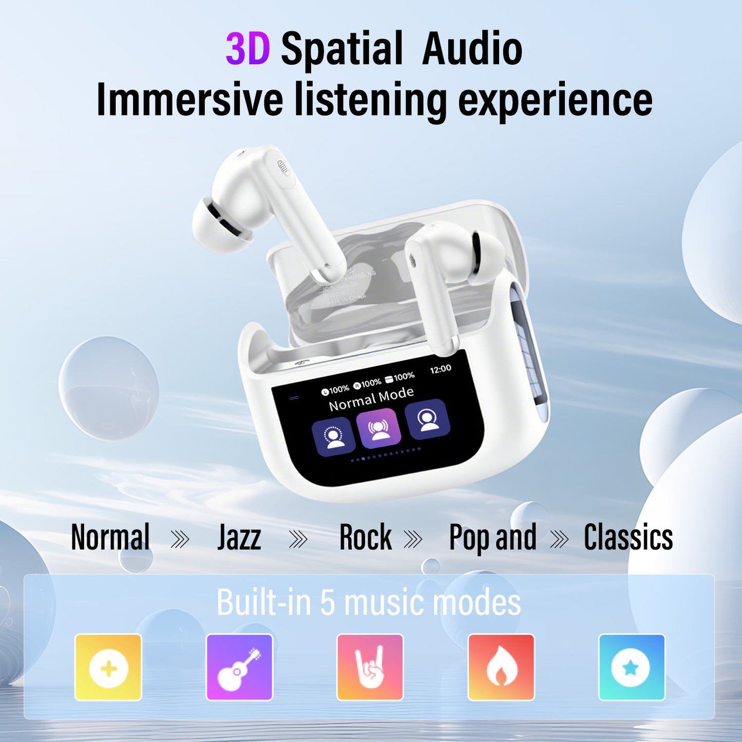 Aptkdoe Touch Screen Wireless Earbuds, Bluetooth 5.4 Ear Buds with Multifunctional with ENC Noise Cancelling MicClear Calls Earphones, 48H Bass Stereo Headphones, IP7 Waterproof Headphones for Workout