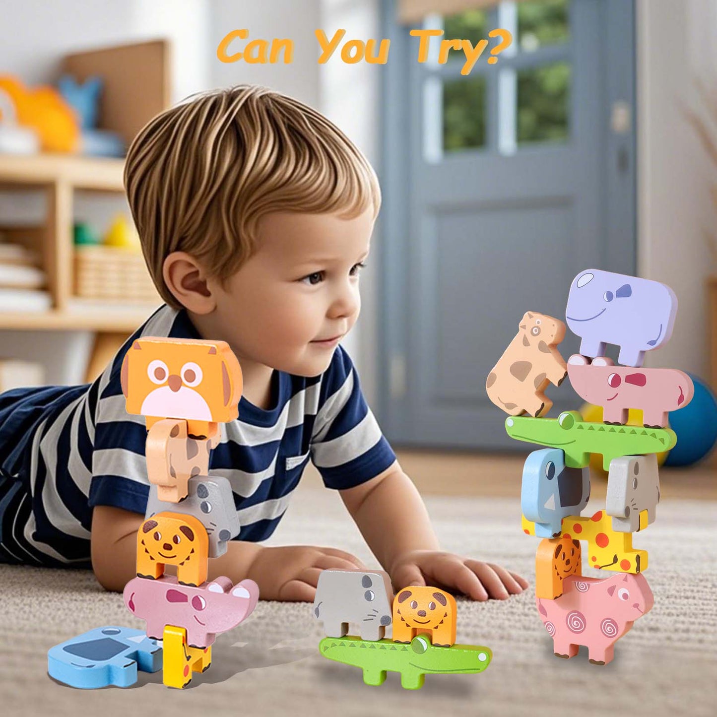 QXQ Montessori Toys for 1 2 3 4 Year Old Boys Girls, 10 pack Wooden Animal Blocks Sorting & Stacking Education Toddler Puzzles Toys, Toddler Toys Age 2-4 4-6 Year Old Girl Boy Birthday Gifts