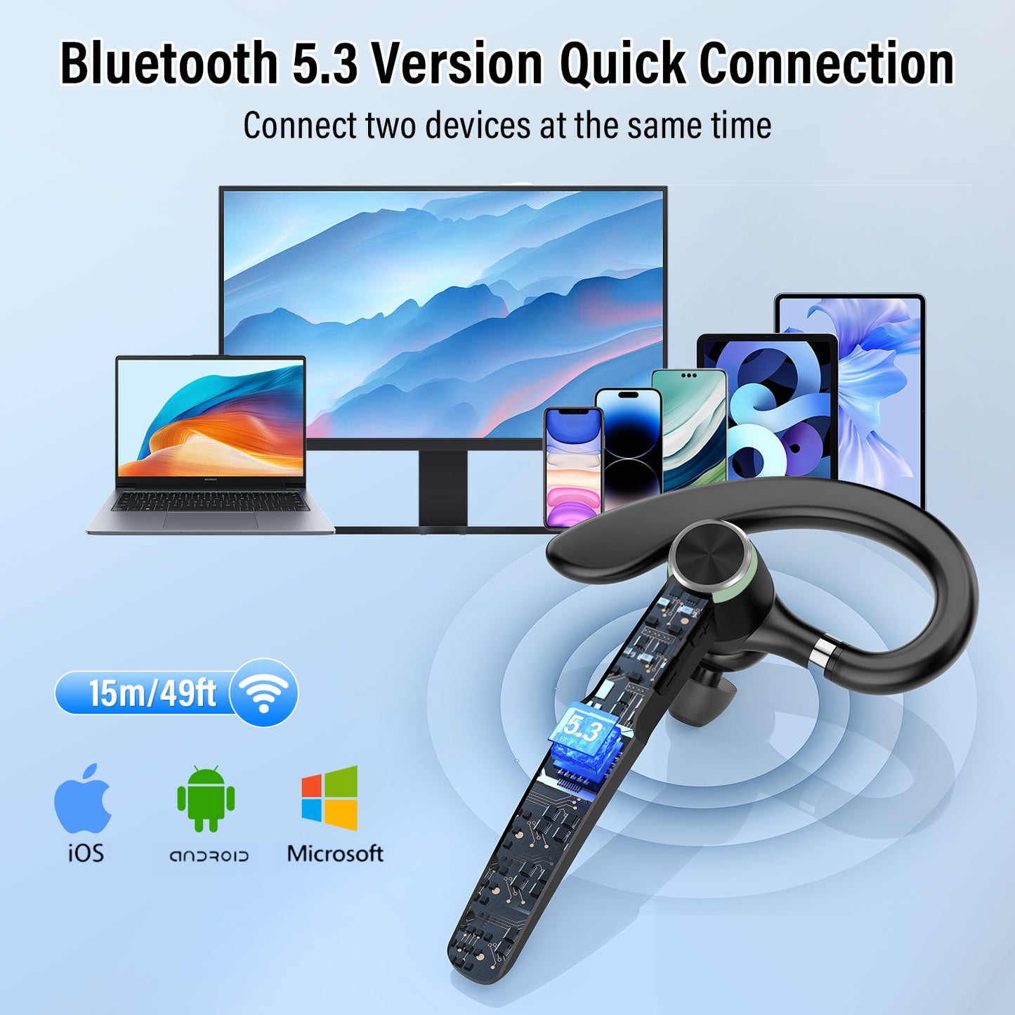 Aptkdoe Bluetooth Headset, Single-Ear Bluetooth Earpiece with ENC Mic with HiFi Stereo Sound, 72 Hours Talking Time Wireless Headset V5.3 with 400mAh Charging Case for iOS Android Cell Phones, Green
