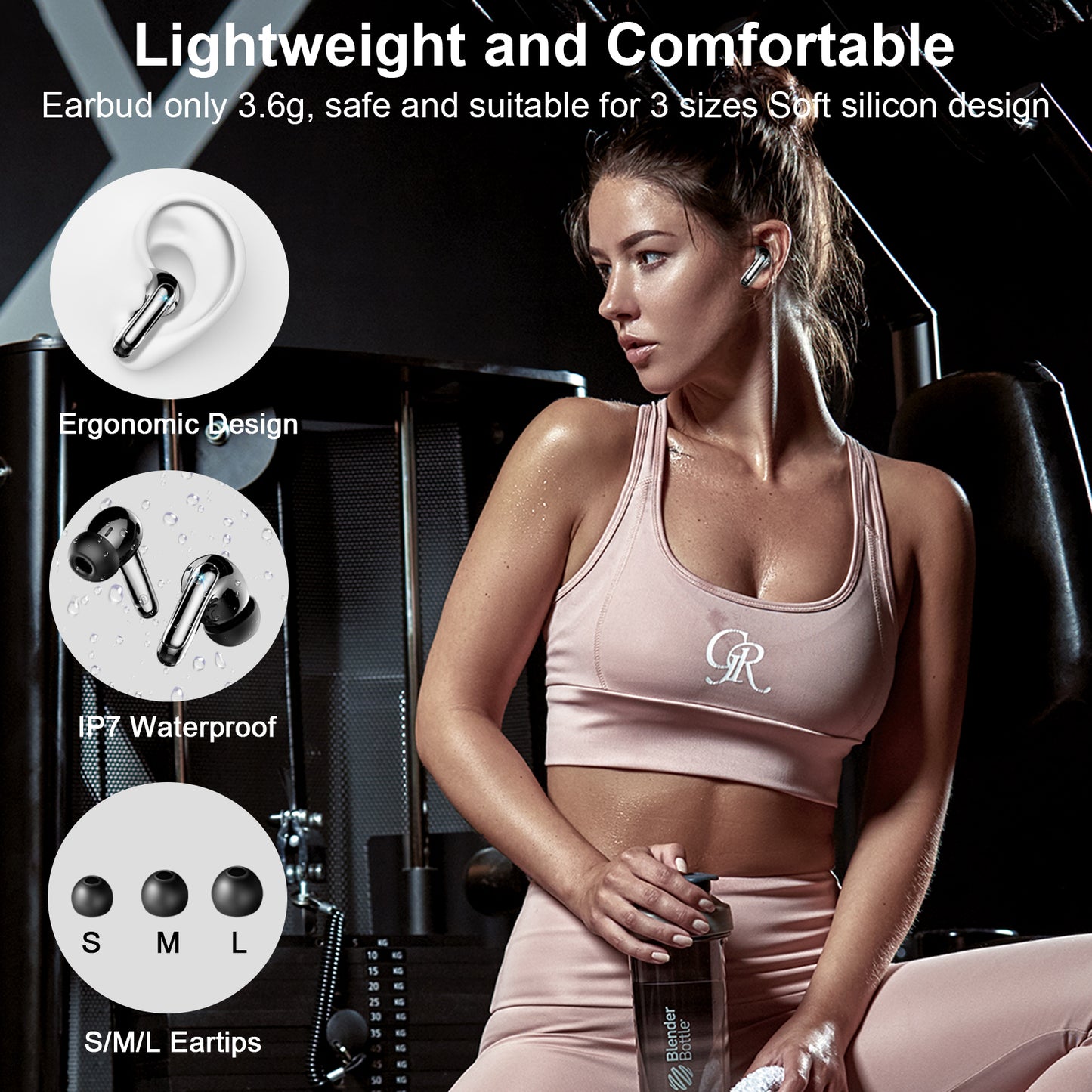 Aptkdoe Wireless Earbuds, Bluetooth 5.4 Headphones, ENC Noise Cancelling Mic Ear buds with Stereo Bass, 48H Playtime Earphones , LED Display, IP7 Waterproof In Ear EarBuds for Phone Android iOS Sports, Black