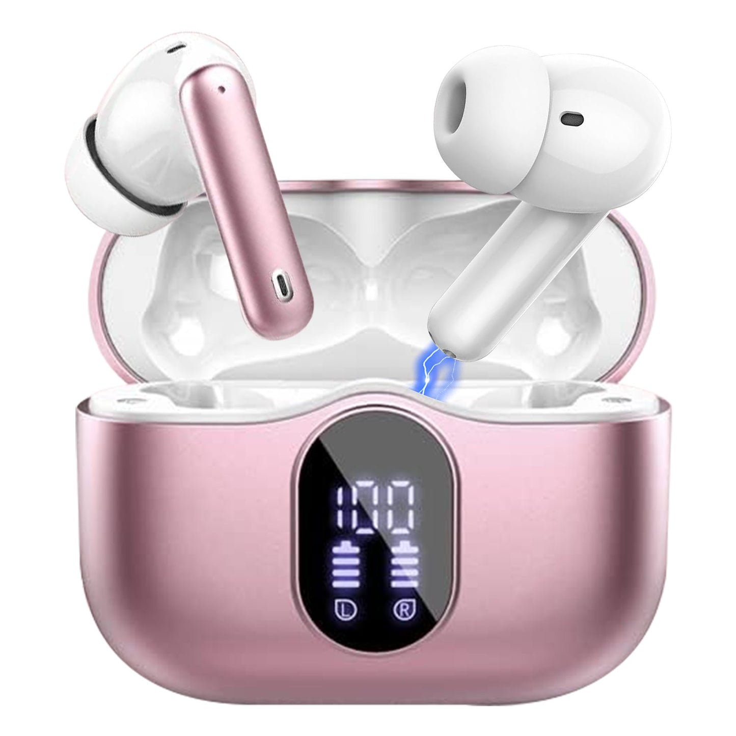Aptkdoe Wireless Earbuds, Bluetooth 5.4 Headphones Bass Stereo, Ear Buds with Noise Cancelling Mic LED Display, 36H Playtime in Ear Earphones, IP7 Waterproof Sport Headset for Android iOS